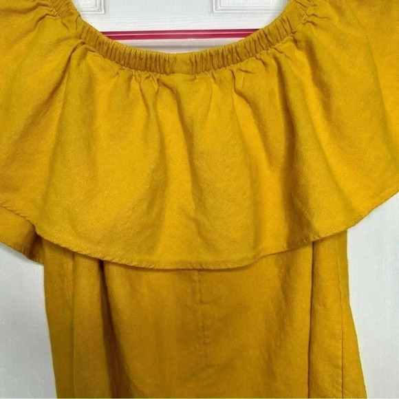 Old Navy Off The Shoulder  Mini Dress Ruffles Linen Yellow Size Extra Small - Picture 2 of 16